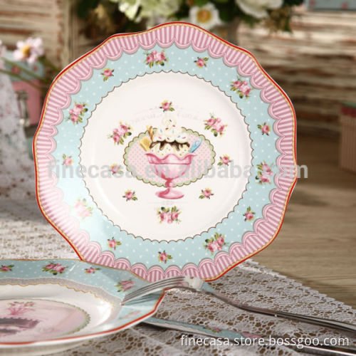 8.75 Inches Elegant New Bone China Wave Shaped Plate of Ice Cream